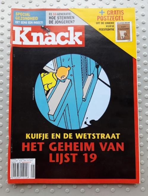 Knack Weekblad 2007 - 100 jaar Hergé - met Kuifje postzegel, Collections, Personnages de BD, Neuf, Image, Affiche ou Autocollant