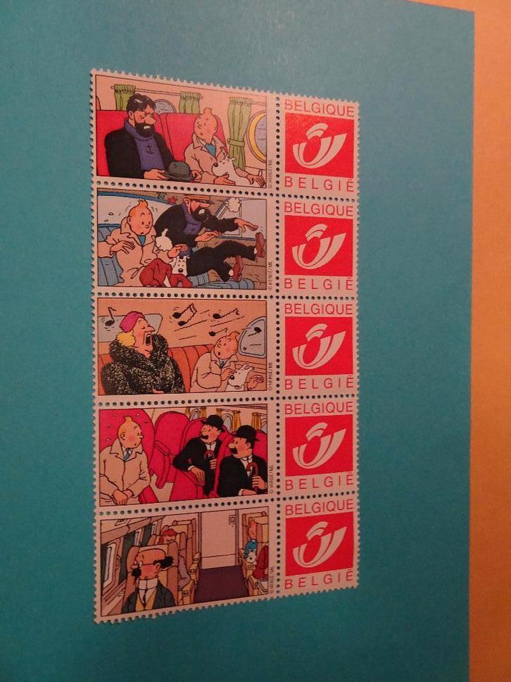 Feuillet 5 timbres Tintin Duostamp, Collections, Personnages de BD, Neuf, Image, Affiche ou Autocollant, Tintin, Enlèvement ou Envoi