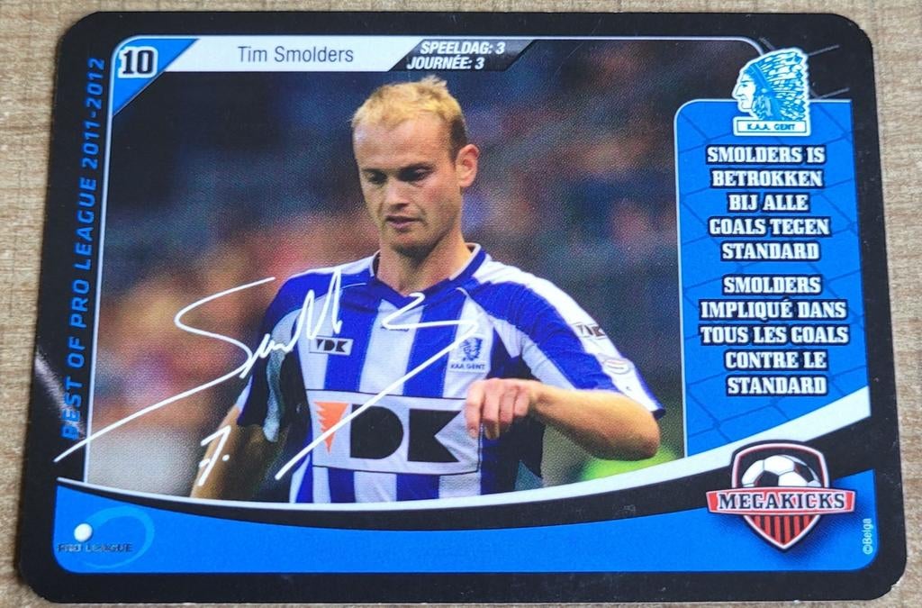 Voetballer Tim Smolders: Megakicks kaart - KAA Gent, Ophalen of Verzenden, Zo goed als nieuw, Poster, Plaatje of Sticker
