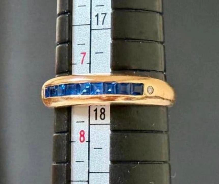 18 karaat gouden ring natuurlijke diamant en saffier!, Geel, Ophalen of Verzenden, 17 tot 18, Met edelsteen