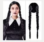 Wednesday Addams cosplay pruik met 2 vlechten - Synthetisch, Handtassen en Accessoires, Uiterlijk | Haarverzorging, Ophalen of Verzenden