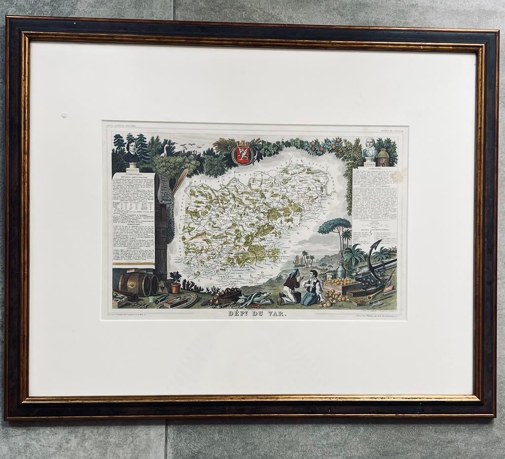 Carte ancienne du Var (Provence) Levasseur Encadrée (58x73), Antiquités & Art, Art | Lithographies & Sérigraphies, Enlèvement ou Envoi