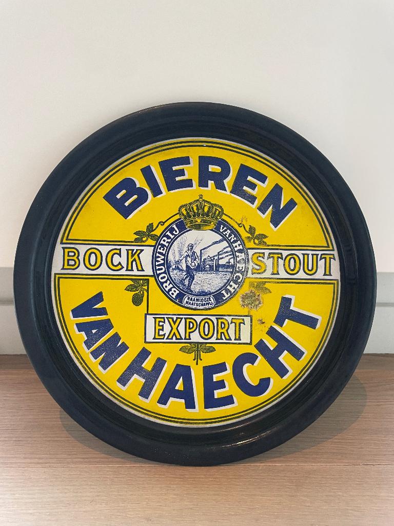 Emaille dienblad Haecht bieren, Ophalen of Verzenden, Gebruikt, Reclamebord