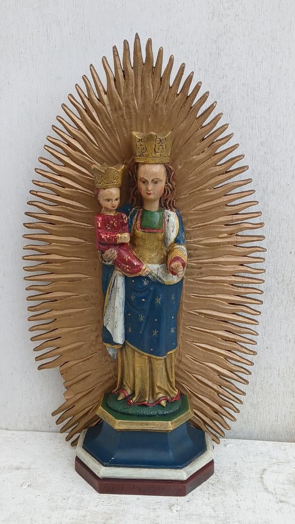 Antiek, handgesneden houten Onze Lieve Vrouw beeld., Antiek en Kunst, Ophalen, Beeld, Vrouw