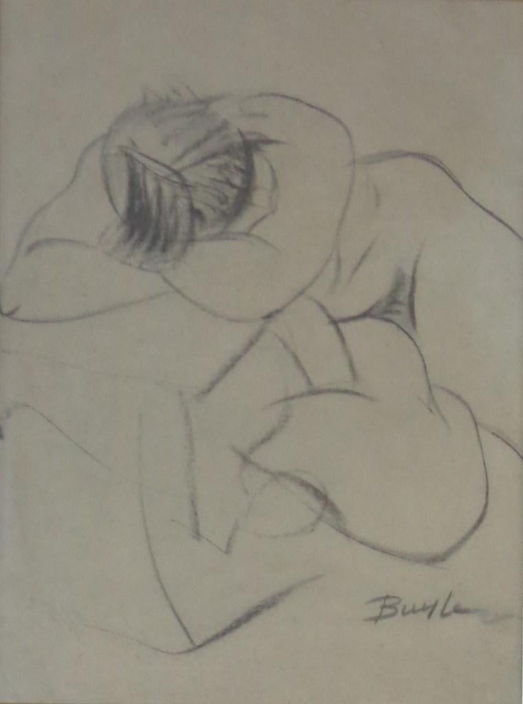 ROBERT BUYLE / LIGGEND NAAKT / ORIGINEEL / 65x53cm / KADER, Antiek en Kunst, Kunst | Tekeningen en Fotografie, Ophalen of Verzenden