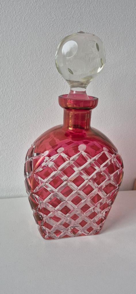 carafe en cristal doublé rouge rubis val st lambert, Ophalen