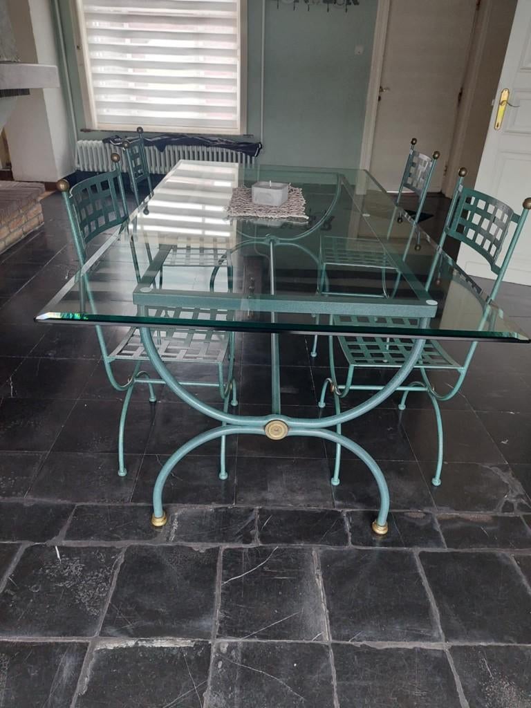 Table en verre et fer forgé + 4 chaises, Enlèvement
