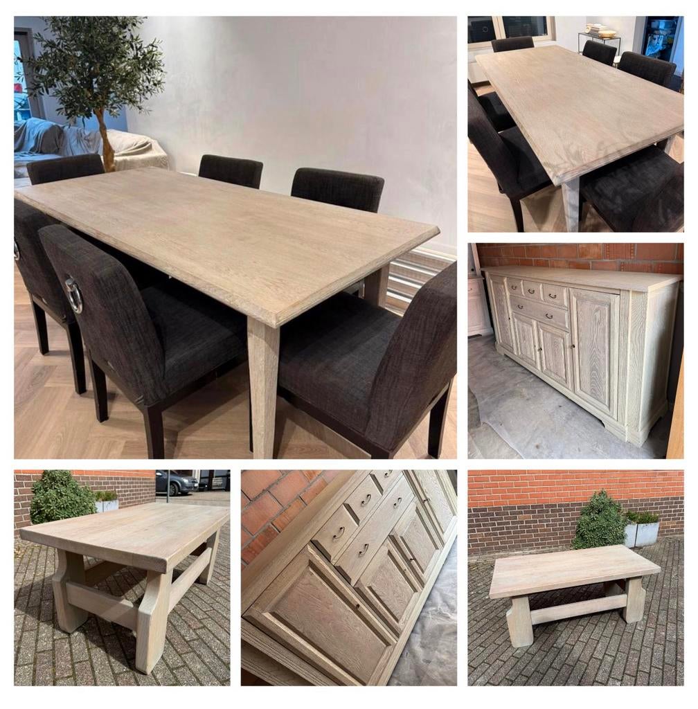 VOLLEDIGE set: grote commode, tafel, stoelen en salontafel, Huis en Inrichting, Complete eetkamers, Zo goed als nieuw, Ophalen