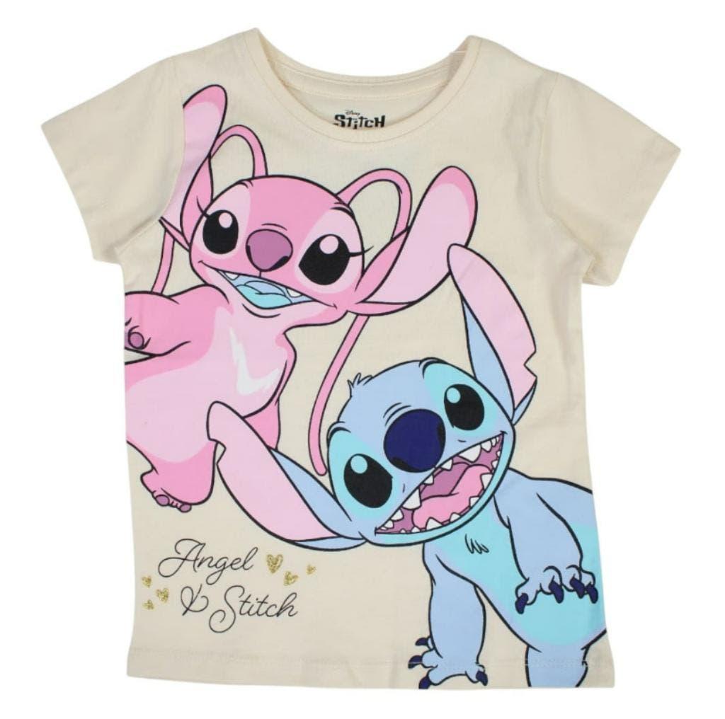 Stitch en Angel T-shirt - zacht geel - 92-98-104-110-116-128, Enfants & Bébés, Vêtements enfant | Taille 110, Enlèvement ou Envoi
