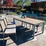 Tuintafel met 6 stoelen en bijpassende kussens, Ophalen, Gebruikt, Rechthoekig, Aluminium