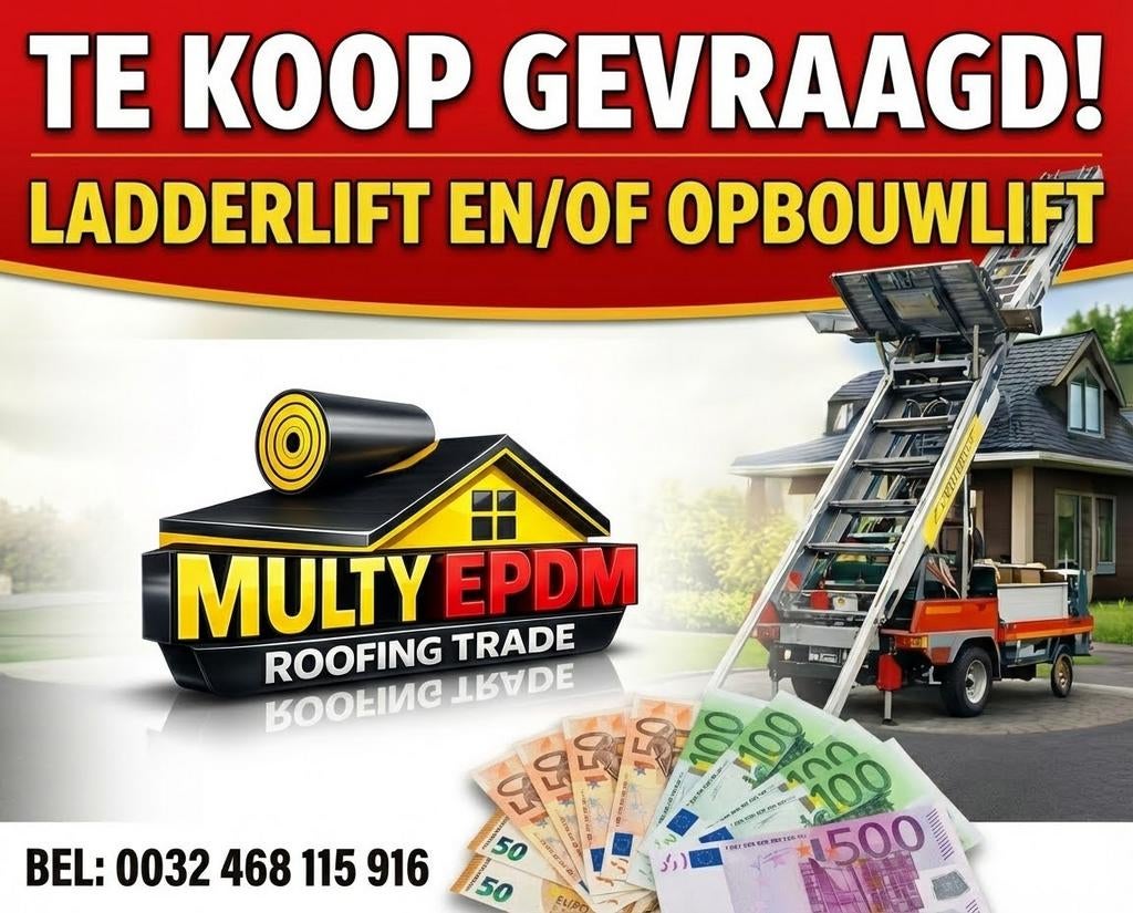 TE KOOP GEVRAAGD: Ladderlift / Opbouwlift – Direct betaald, Doe-het-zelf en Bouw, Bouwliften, Zo goed als nieuw, Bouwlift, Ophalen