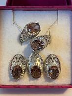 Zilveren sierraden set met zultaniet, Handtassen en Accessoires, Oorbellen, Verzenden, Nieuw, Met edelsteen, Knopjes of Stekers
