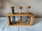 Déco fleurs séchées – tubes verre & support bois – 21 cm, Ophalen, Zo goed als nieuw