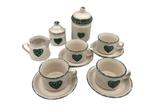 Landelijke koffieset met groene hartjes – 9-delig – keramiek, Huis en Inrichting, Gebruikt, -, Keramiek, -