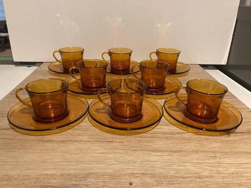 Set van 8 vintage bekers Duralex France jaren 70, Verzamelen, Glas en Drinkglazen, Gebruikt, Ophalen of Verzenden