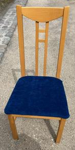 6 BEUKENHOUTEN STOELEN MET NIEUWE MICROVEZELBEKLEDING, Huis en Inrichting, Ophalen, Gebruikt, Blauw, Vijf, Zes of meer stoelen