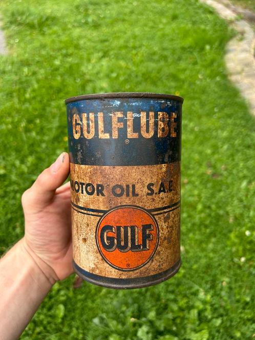 Bidon d’huile olieblik oil can vintage Gulf Gulflube, Verzamelen, Merken en Reclamevoorwerpen, Ophalen of Verzenden