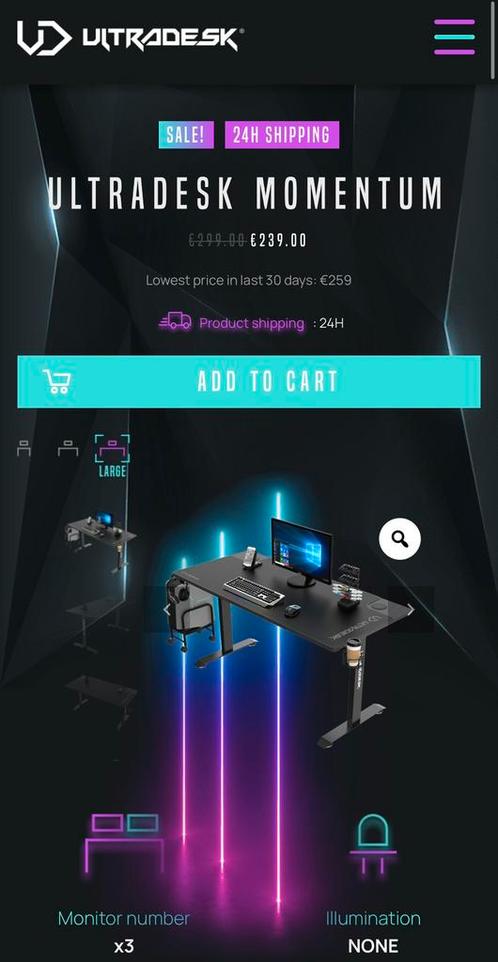 Game bureau Ultradesk, Computers en Software, Desktop Pc's, Zo goed als nieuw, Ophalen