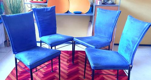 4 Bruynzeel stoelen - Kobaltblauw Alcantara – 4 voor 40 euro, Huis en Inrichting, Stoelen, Gebruikt, Vier, Metaal, Stof, Blauw