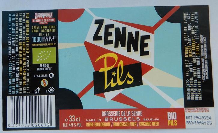 Bieretiket Zenne Pils Brouwerij De La Senne (11o7), Verzamelen, Biermerken, Gebruikt, Verzenden