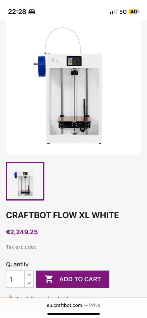 Craftbot flow XL 3d printer, Computers en Software, 3D Printers, Zo goed als nieuw, Ingebouwde Wi-Fi, Ophalen