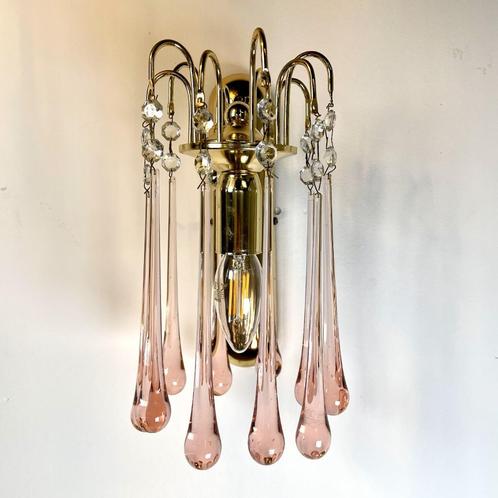 Set roze muranoglas teardop wandlampjes, Huis en Inrichting, Lampen | Wandlampen, Zo goed als nieuw, Glas, Metaal, Ophalen of Verzenden