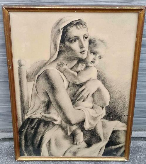 Lithographie maternité signe Louis buisseret, Antiek en Kunst, Kunst | Litho's en Zeefdrukken, Ophalen of Verzenden