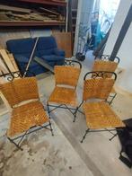 Lot de 4 chaises en fer et osier, Huis en Inrichting, Stoelen, Ophalen, Gebruikt, Bruin, Vier