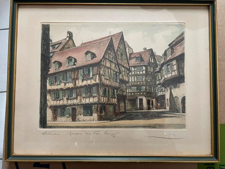 Colmar- het rode ijzeren huis, Antiek en Kunst, Kunst | Etsen en Gravures, Ophalen