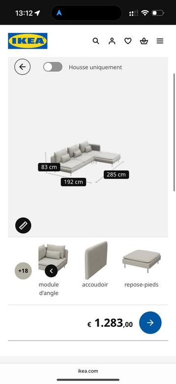 IKEA SODERHAMN - canape 3 places + repose pied beschikbaar voor biedingen