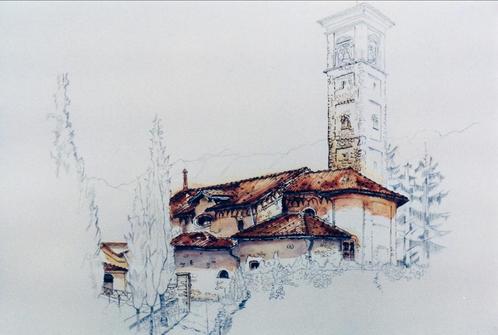 Oswald Devriese - Chiesa di Osteno (Como/Italië) - aquarel, Antiquités & Art, Art | Peinture | Classique, Enlèvement