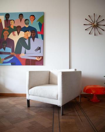Compacte Habitat Design fauteuil in neutrale kleur, 75 à 100 cm, Modern, warm, strak, beige, gezellig, Comme neuf, Enlèvement