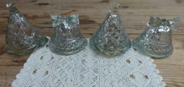 4 Zilverglas kandelaartjes 2 x kerstboom, 2 x bel, KERST