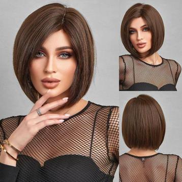 Pruik bob model met steil haar bruinmix model 127 beschikbaar voor biedingen