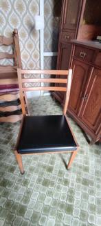 Prachtige vintage stoel hout + zwarte zitting, Enlèvement