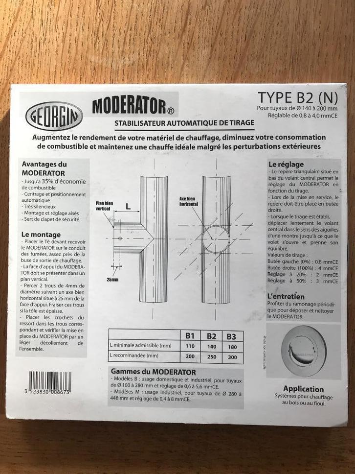 Modérateur de tirage MODERATOR B2 diamètre 140 à 200, Bricolage & Construction, Ventilation & Extraction, Neuf, Ventilateur et Extracteur
