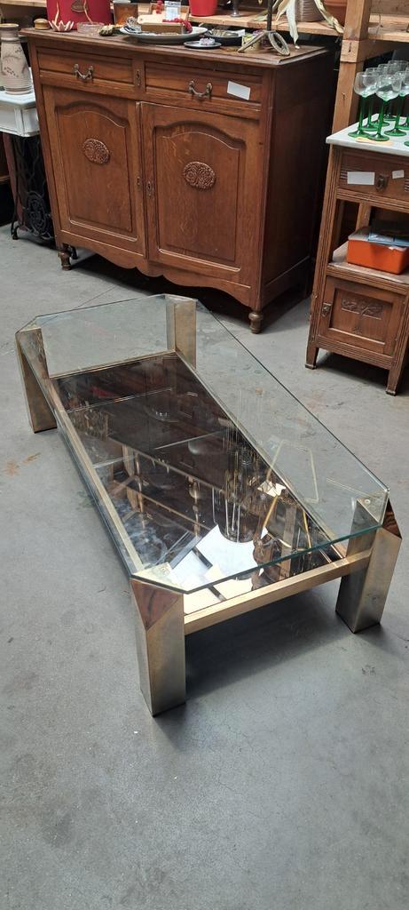 Vintage Belgocrome salontafel, Huis en Inrichting, Tafels | Salontafels, Gebruikt, Glas, Ophalen