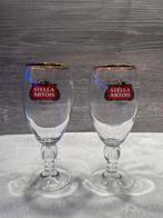 2 verres vintage Stella Artois sur pied avec bord doré, Enlèvement ou Envoi, Neuf, Verre à bière