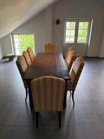 Massieve eettafel met 8 stoelen – 220 x 90 x 77,5 cm, Ophalen, Gebruikt, 200 cm of meer, 50 tot 100 cm