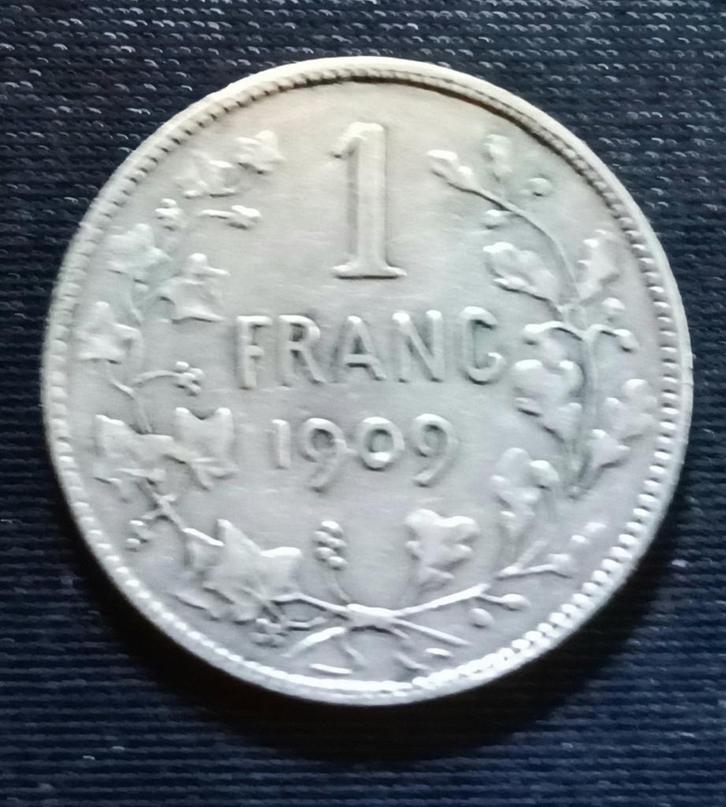 1 frank FR 1909 (Th.) - Leopold II, Postzegels en Munten, Munten | België, Losse munt, Zilver, Zilver, Verzenden