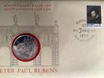 Zilveren penning en postzegel 400ste verjaardag Paul Rubens, Timbres & Monnaies, Argent, Enlèvement ou Envoi