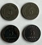 4 x Reich allemand 5 Pfennig, Timbres & Monnaies, Monnaies | Europe | Monnaies non-euro, Enlèvement ou Envoi, Monnaie en vrac