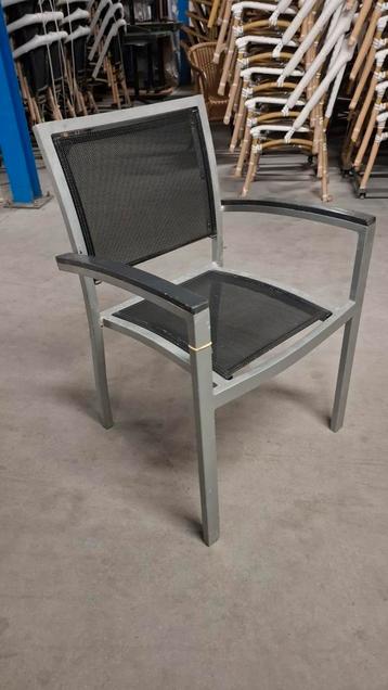 24 horeca terras alu textileen stapelbare stoelen model iwan, Tuin en Terras, Tuinstoelen, Ophalen of Verzenden, Gebruikt, Aluminium