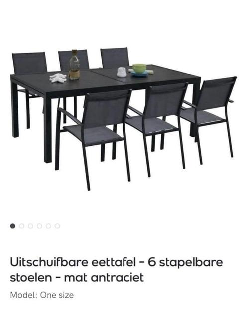 tuintafel met 6  stoelen - antraciet, Tuin en Terras, Tuintafels, Nieuw, Rechthoekig, Aluminium, Ophalen