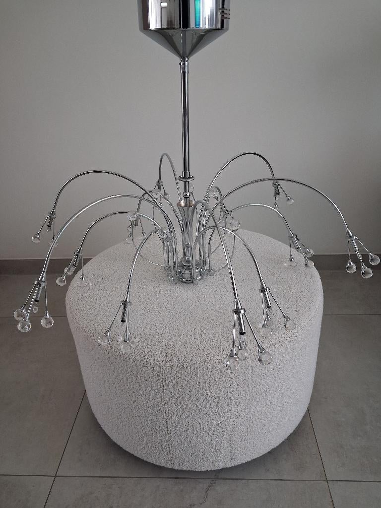 Zeer mooie chrome luster, Maison & Meubles, Lampes | Lustres, Comme neuf, Métal, Enlèvement