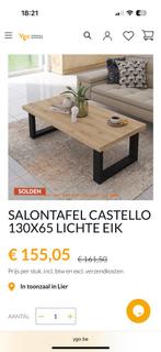 Salontafel NIEUW 130x65 lichte eik, Ophalen, 100 tot 150 cm, Eikenhout, Nieuw