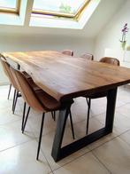 Eetkamer van massief hout en leren stoelen, Ophalen, Zo goed als nieuw, Rustique, 6 tot 8 stoelen