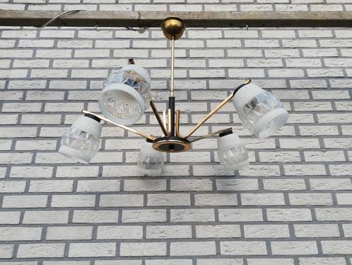 Vintage hanglamp 5 armen, Huis en Inrichting, Lampen | Kroonluchters, Zo goed als nieuw, Metaal, Ophalen of Verzenden