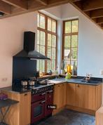 Keuken met eiken fronten en werkblad in blauwe steen, Huis en Inrichting, Ophalen, Gebruikt, Bruin, Hoekkeuken