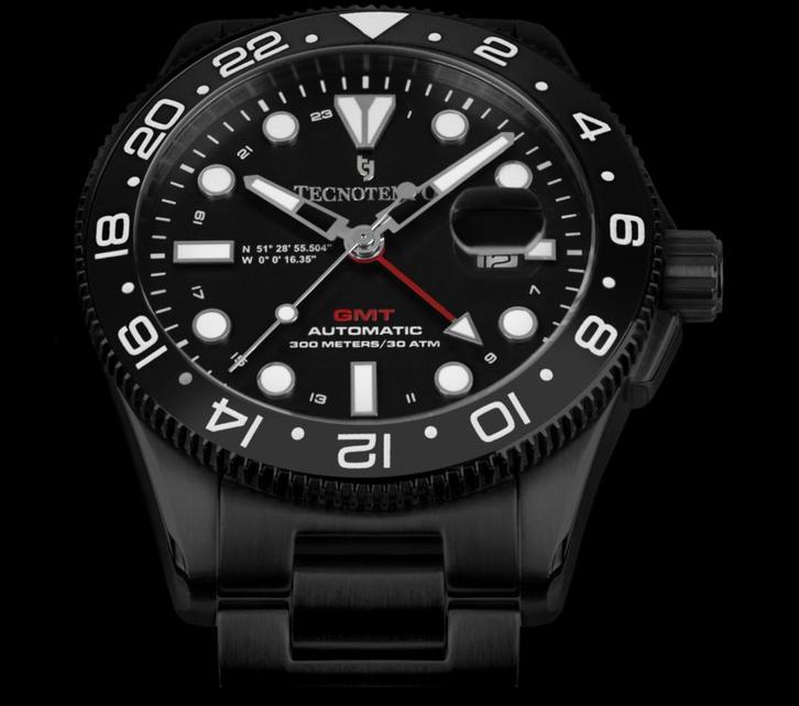 ️ Tecnotempo GMT 30ATM– Swiss Automatic - TT.300GR.NNN, Handtassen en Accessoires, Sporthorloges, Zwart, Conditie, GPS, Waterdicht